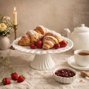 White Porcelain Cake Stand Fluted Pedestal Plate Bridal Wedding Shabby Chic